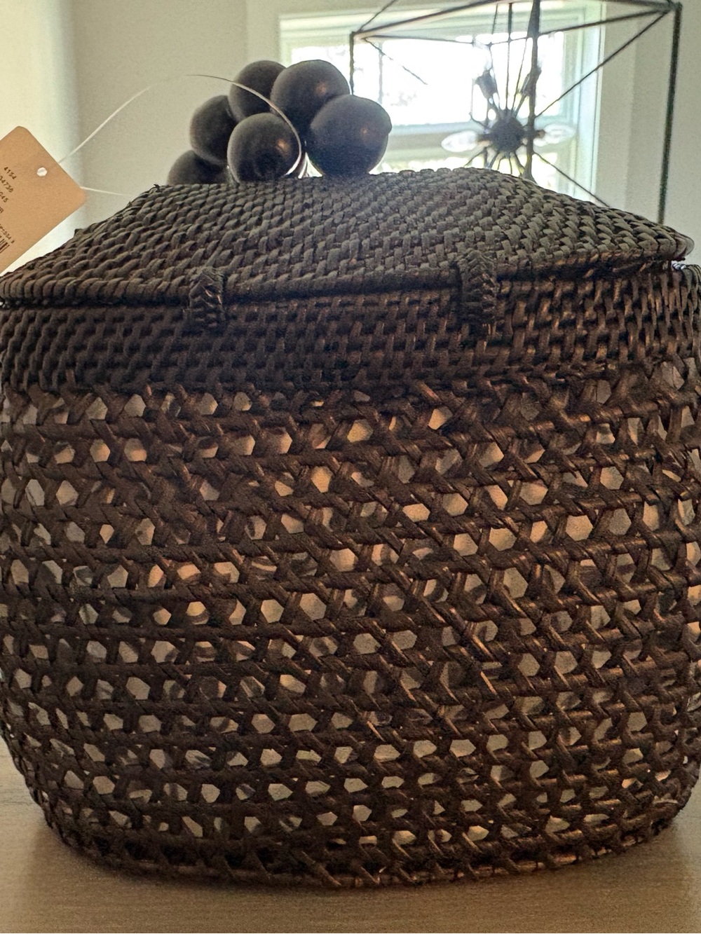 NWT Anthro Black 100% Rattan Woven Bead-Handle Tote - Picture 13 of 13